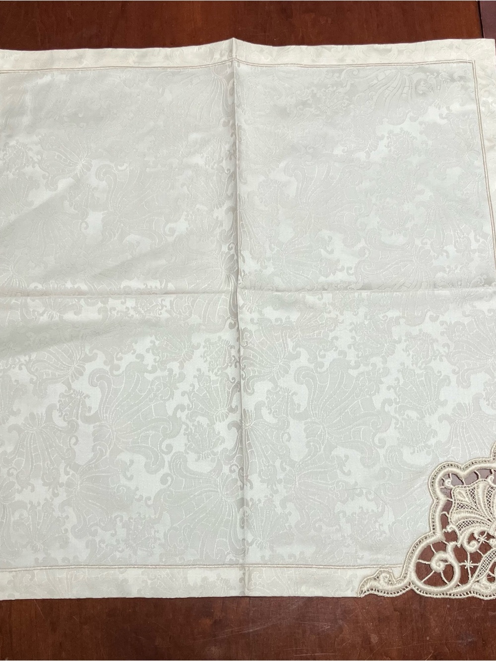 Jesurum Italian Cotton Cream Embroidered Napkins Damask (4) Lace 18in Square - Picture 2 of 6